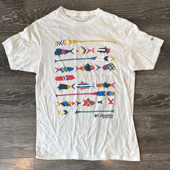 Columbia Tops - Columbia Yellow and White Fish T-Shirt Vibrant Design